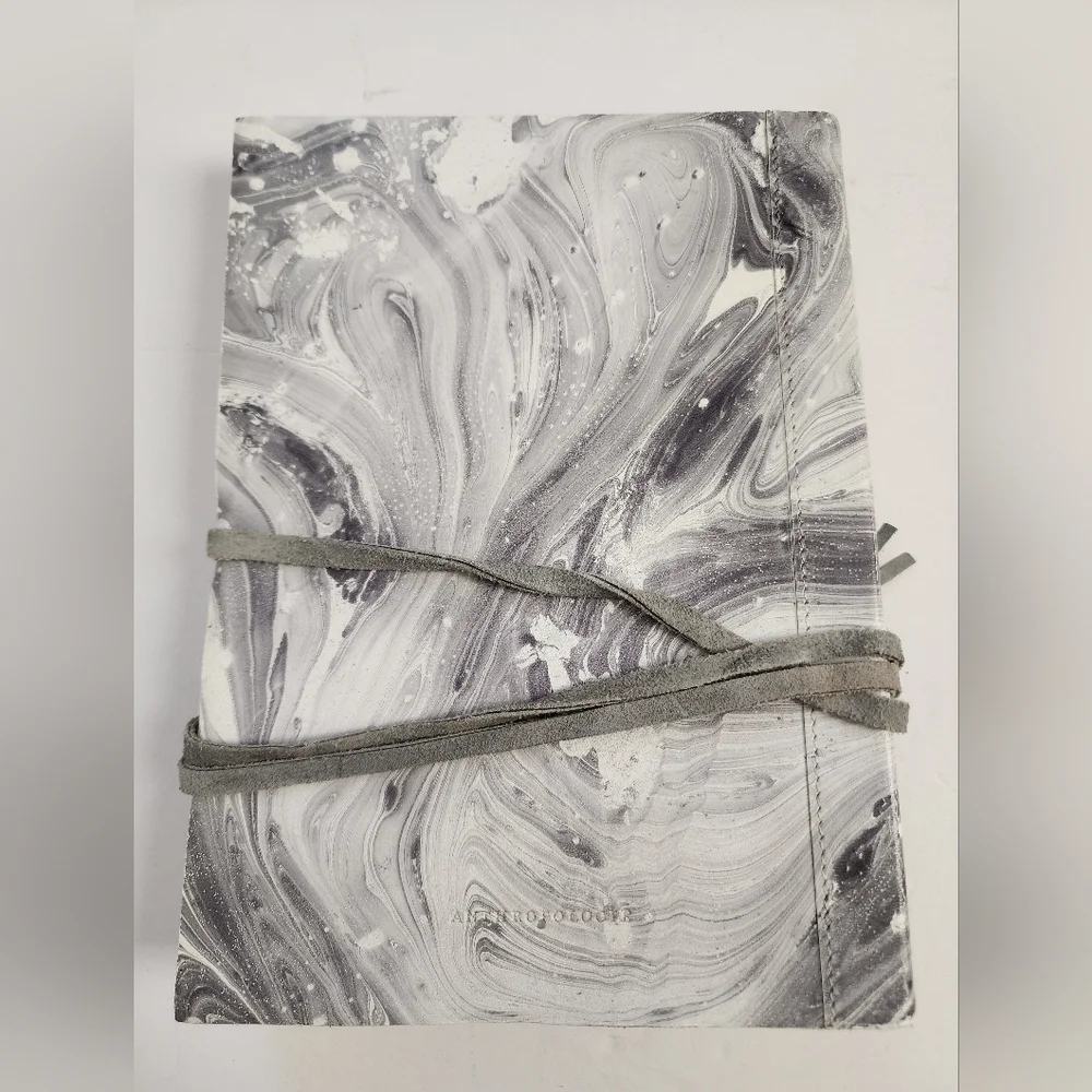 Anthropologie Unisex Leather Marble Grey & Gold Journal Sketch Book Wrap Closure